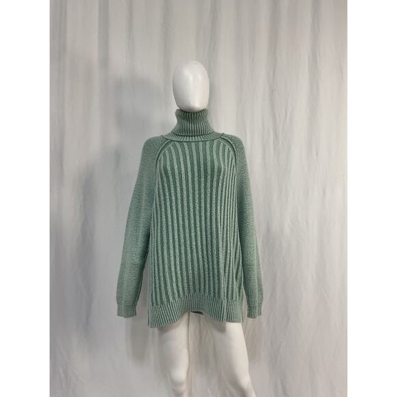Free People Big City Green Cotton  Turtleneck Sweater Size S - Picture 2 of 5